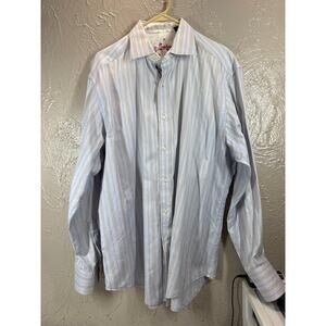 Robert Graham‎ Shirt Mens White Striped Colorful Flip Cuff Button Size XL